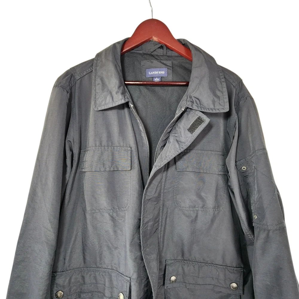 Lands' End Men's Black Jacket Lightweight Utility Large Rain Wind